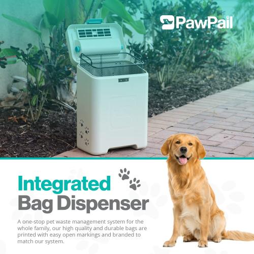 CREAM AND BLUE PawPail Pet Waste Station, Heavy Duty Outdoor Dog Poop Trash Can with Carbon Air Filter & DualVent Odor Control, UV & Weather Resistant | Includes 200 Pet Waste Bags