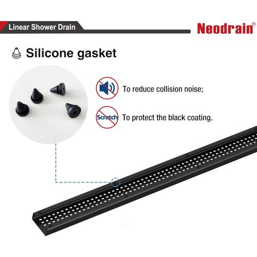 Neodrain 60-Inch Black Linear Shower Drain with Removable Quadrato Pattern Grate,Professional 304 Stainless Steel Rectangle Shower Floor Drain Manufacturer,Leveling Feet,Hair Strainer,Matte Black