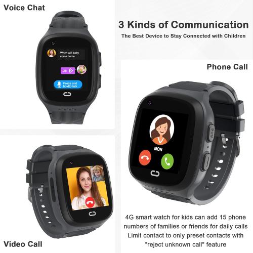 Color Black Kids Watch with GPS Tracker 4G Kids Cell Phone Watch for Boys 6-12 Kids Smart Watches Boys SOS Call Voice Chat Touch Screen Camera Alarm Clock Toys for Ages 5-7 Boys Gift(Black)