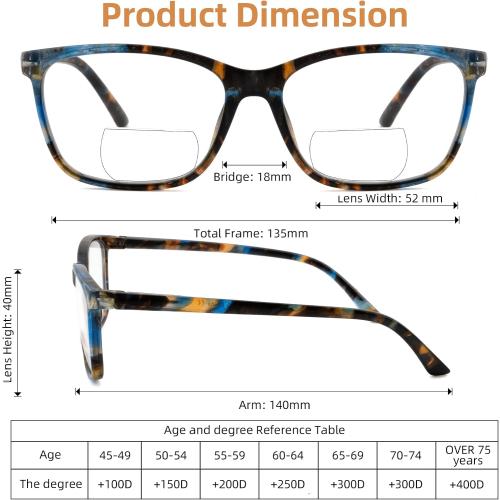 Bifocal Reading Glasses Women Clear Top Eyeglasses,Pattern Print Stylish Ladies Readers Spring Hinge