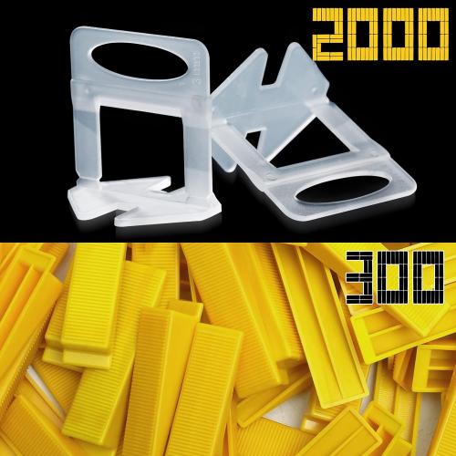 Tile Leveling System Clips 1/8 2000 Piece Tile Spacers Clips and 300 Piece Reusable Yellow Wedges for Tiles. Tile Tools Set for Professional Ceramic and Stone Installation