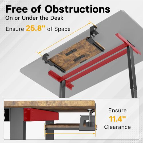 20x11.8 Brown BONTEC KMT01-PJ Under Desk Keyboard Tray, Pull-Out Keyboard & Mouse Platform with C-Clamp, 20 x 11.8 in Space-Saving Ergonomic Slide-Out Drawer, Rustic Brown
