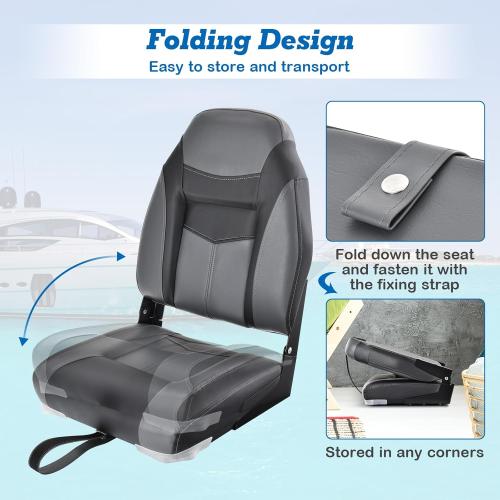 GYMAX Boat Seats Folding Low/High Back with Stainless Steel Screw Included, Fold-Down Boat Captain Chairs for Fishing Yachts