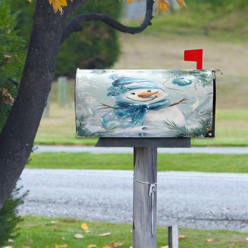 ALAZA Blue and Silver Christmas Snowman02 Magnetic Mailbox Cover MailWraps Garden Yard Home Decor for Outside Oversized-25.4 x20.8