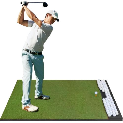 Integrated 5x4ft 6x4ft & 6x5ft 26mm-31mm Golf Mat with Ball Tray, Thickening Golf Mats Practice Outdoor & Indoor Artificial Turf Matt with 3 Tees