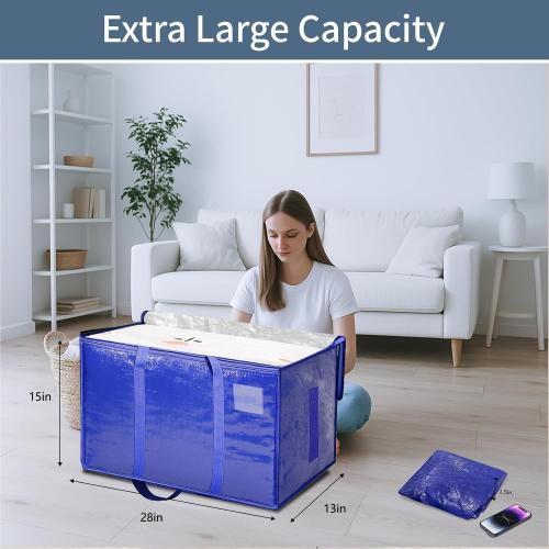 16 Pack-Extra Large Heavy Duty Moving Bags - Waterproof Storage Totes with Handles & Zippers, Foldable for College Dorm, Storage (Blue)