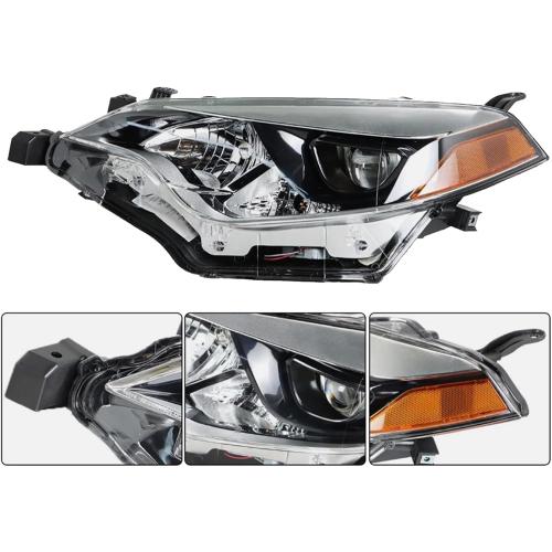 Front Bumper Headlights Fit for 2014-2016 Toyota Corolla C CE LE S L Headlamp Replacement Kit Chrome Housing Amber Reflectors LH   RH