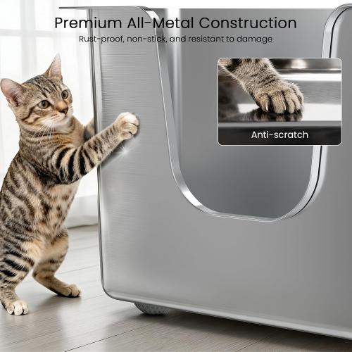 Stainless Steel Corner Cat Litter Box, Metal Litter Box with High Sided, One-piece Corner Cat Toilet, No Assembly Required, Non-Stick, No Odor Kitten Litter Pan, Easy to Clean, for Small Medium Cats