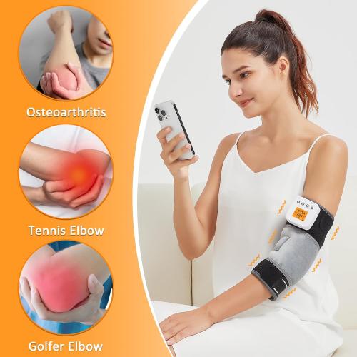 Cordless Elbow Heating Pad for Tennis Elbow Relief,Vibration Massage Heated Elbow Brace for Cubital Tunnel,Rechargeable Heating Pad for Elbow for Tendonitis,Arm Elbow Massager for Pain Relief