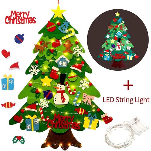 Felt Christmas Tree Set, Festive DIY Decoration, 98x69cm, Winter Holiday Children Activity Craft with String Lights, Felt Christmas Tree Set with Ornaments, Decorative for Wall Window
