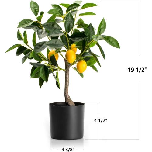Velener Fake Lemon Tree 19- Bonsai Tree Indoor with Pot Farmhouse Home Decor Living Room Kitchen Shelf Office Desk Bathroom Table Mini Outdoor Tree Faux Plant Porch Lemon Decor Floor Plant Tall