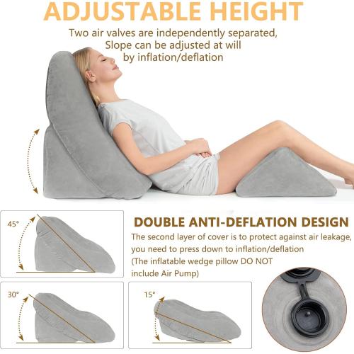 Inflatable Wedge Pillow Set for Sleeping, Bed Wedge Pillow Set for Travel, Post Surgery Pillow for After Surgery, Knee & Back Pain, Acid Reflux, GERD, Anti Snoring, Heartburn