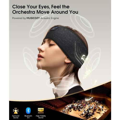 MUSICOZY Sleep Headphones Bluetooth 5.4 Headband, Wireless Earphones Music Sleep Earbuds Sleeping Eye Mask with HD Stereo Speakers for Workout Running Travel Yoga, Ideal Gifts for Men Women Mom Dad