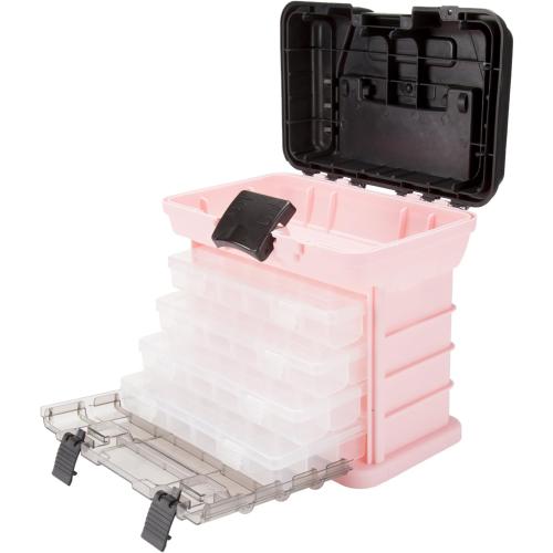 Portable Tool Box - Small Parts Organizer with Drawers and Customizable Compartments for Hardware, Fishing Tackle, Beads, or Crafts by Stalwart (Pink)