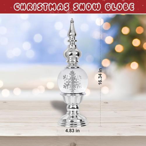 Christmas Snow Globe Lantern Snowflake Water Glittering Globe with 6H Timer Function Christmas Snow Globes 3 AA Battery Operated for Christmas Festival Decorations Gifts (Snowflake)