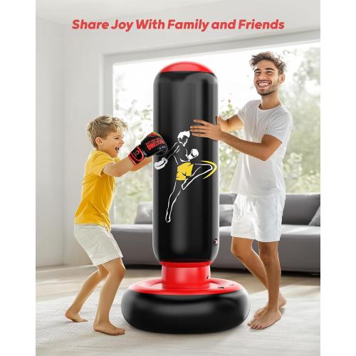 QPAU Kids Punching Bag Toy with Boxing Gloves, 66 Inch Larger Stable Kids Inflatable Boxing Bag Set, Gifts for Boys & Girls Age 6-12, for Practicing Karate, Taekwondo, MMA