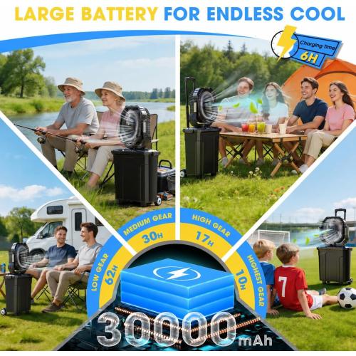 Ausic 5 Gal 12 Portable Misting Fan for Outside Patios, 【Max 62H】 Outdoor Oscillating Rechargeable Battery Fan, Cooling Water Camping Fan with Telescopic Handle/Remote, Summer Essentials