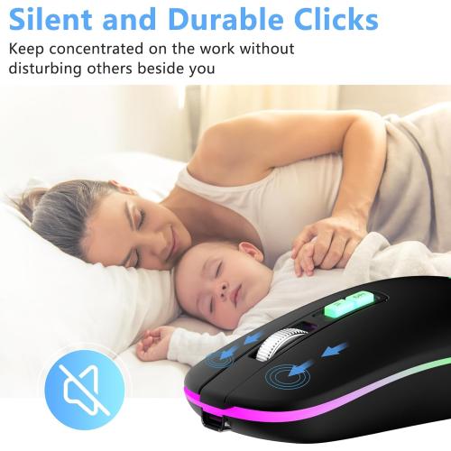 KARFUN Wireless Mouse, Backlit LED Portable Slim Computer Mouses for Laptop, PC, Computer, MacBook, iPad, Chromebook, Notebook, 2.4G Rechargeable Wireless Mouse (Black-Black Nose)