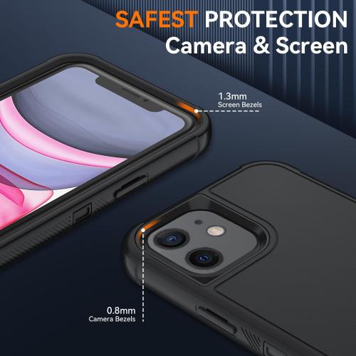 SunStory Compatible with iPhone 11 Case with HD Screen Protector, 3-Layer Heavy Duty Full-Body Cover,3 in 1 Hybrid Protective Case for iPhone 11 6.1,Black