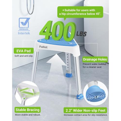 FULLOT Space-Saving Triangular Shower Chair for Inside Shower, 400 lbs