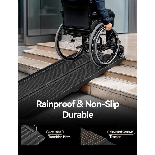 Black Aluminum Ramp 6FT, With Non-Slip Surface Wheelchair Ramp, Folding Portable Wheelchair Ramps for Home Steps,Scooter Ramp for Car, Stairs, Doorways, Curbs, 800 LBS Weight Capacity, 28.3 W x 72 L