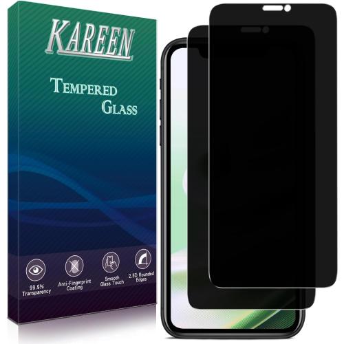 KAREEN 2 Pack Privacy Screen Protector for iPhone 11, iPhone XR Anti Spy Tempered Glass, 9H Hardness, Easy to Install, Bubble Free