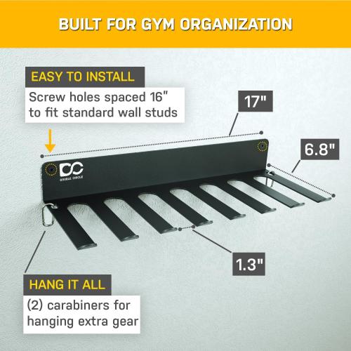 Double Circle Gym Equipment Storage Rack - Multi Purpose Gym Equipment Wall Rack Hanger for Pro Home Gym Storage for Exercise Bands, Barbell Bar, Jump Ropes, Chains, Lifting Belts (17 - Hooks)