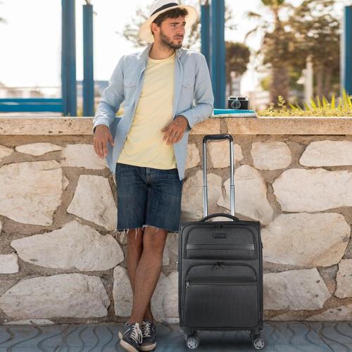 BLACK KROSER Softside Expandable Carry On Luggage with Spinner Wheels & Built-in TSA Lock, Durable Suitcase Rolling Luggage with USB Port, Carry-On 20-Inch, Black