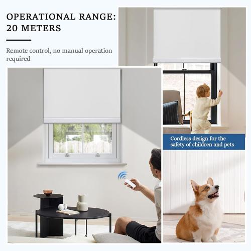 Grandekor Motorized Roller Shade with Remote Control,Motorized Blinds 100% Blackout Electric Shades, Cordless Window Blinds Shades for Bedroom Living Room Office,White,W35 xH72