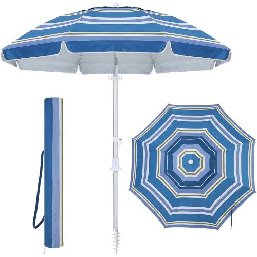 ABCCANOPY Beach Umbrella UV 50  Protection Outdoor Sunshade Umbrella with Sand Anchor, Tilt, Hanging Hook, Carry Bag, for Sand Outdoor Beach Trip