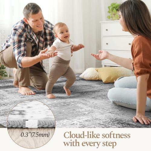 Rugflix 8x10 Large Area Rugs for Living Room, Abstract Washable Rug, Non-Slip, Stain Resistant, Soft Low Pile Carpet, Indoor Grey Rug for Bedroom, Dining Room, Home Office