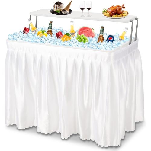 Dragosum Outdoor Cooler Table with Drain and Shelf, Folding Ice Cooler Table with Matching Skirt, Portable Table Coolers 4 Foot for Party BBQ Camping Wedding