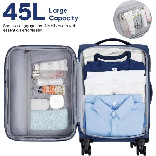UKEIN Softside Expandable Carry On Luggage 22x14x9 Airline Approved, 20 Inch Suitcase with Wheels & TSA Lock, Travel Suitcase with 4-Piece Packing Bags for Women Men