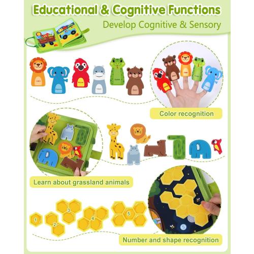 Wild-Animals Busy Book for Toddlers 1-3, Quiet Activity Books for Toddlers 1 Year Old, Montessori Toys Busy Board for 1 2 3 Year Boy Girl Gift Educational Airplane Travel Toy Valentines Birthday Gifts