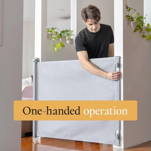Hakuna Pets Indoor/Outdoor Paw Proof Retractable Dog Gate, 36.6 Tall Extends to 71 Wide, Gray