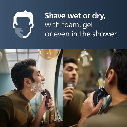 Philips Norelco Shaver 3600 Series, Wet and Dry Electric Shaver, P-Cap, Travel Pouch, Storm Blue, Model S3243/91
