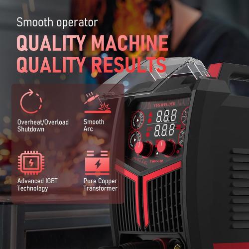 YESWELDER 160A MIG Welder, 110V/220V MIG/Flux Core/Lift TIG/Stick | 4-In-1, synergic control, clear digital display, efficient setup, beginner friendly