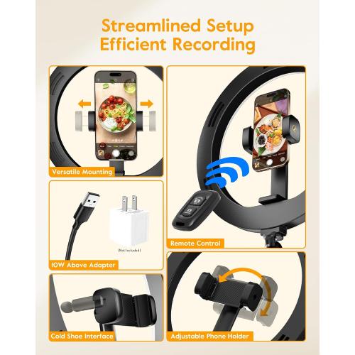 Ring Light with Stand for Desk,Adjustable Overhead Phone Mount with 10 Ring Light Tripod for iPhone,Phone Tripod with Light and Remote Phones Holder for Video Recording,Live Stream,Cooking Video