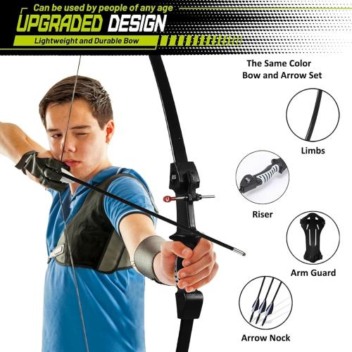 CrazyMouse Bow and Arrow for Teens Beginners Adults Recurve Bow Set 8 Arrows 5 Target Face Archery Longbow Kit Backyard Games Gift for Outdoor Sports