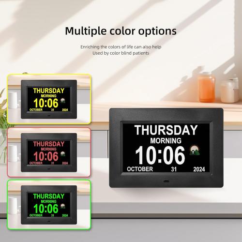7 Inches Digital Clock with Day and Date for Elderly Alzheimer's Dementia Clock Customizable Alarms and Medicine Reminders 3 Display Modes Large Font Digital Alarm Clock for Seniors (Black)