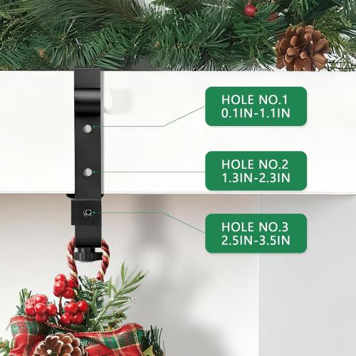 Stocking Hangers for Mantel,4 Pcs 2 in 1 Adjustable Fireplace Christmas Stocking Holder,No-Drill, Easy to Install Garland Hanger for Christmas Decorations,Fits 0.1”-3.5”Mantles(Black, 4)