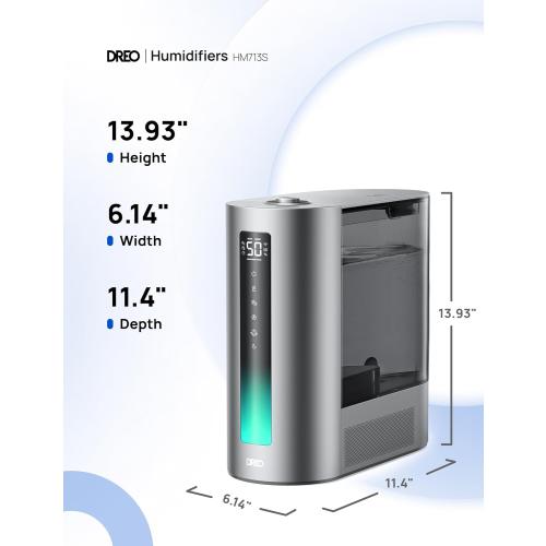 Dreo 6L Humidifiers for Bedroom, Smart Warm & Cool Mist for Large Room, 60Hr Quiet Runtime for Baby, Plant, Humidity Sensor, Indicator Light, 12H Timer, Google/Alexa, HM713S