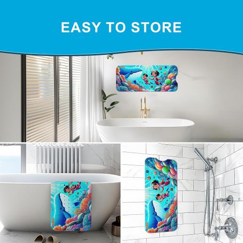 XIYUNTE Baby Bath Mat for Tub Non Slip Kids Bath Mat - 40''x16'' Extra Long Cartoon Coral Baby Bath Tub Mat Eco-Friendly Toddler Bath Mats with Suction Cups & Drain Holes Easy to Clean & Easy Drying