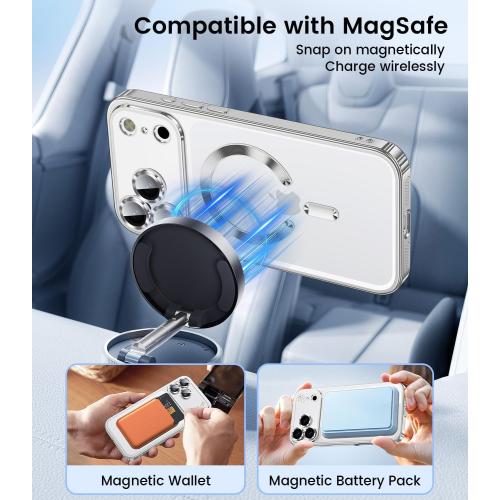 Slim Thin for iPhone 17 Pro Max Case Clear, Compatible with MagSafe, Built-in Camera Lens Protector, Non Yellowing Shockproof Protective Phone Case, Soft Electroplated Magnetic Cover, Sliver
