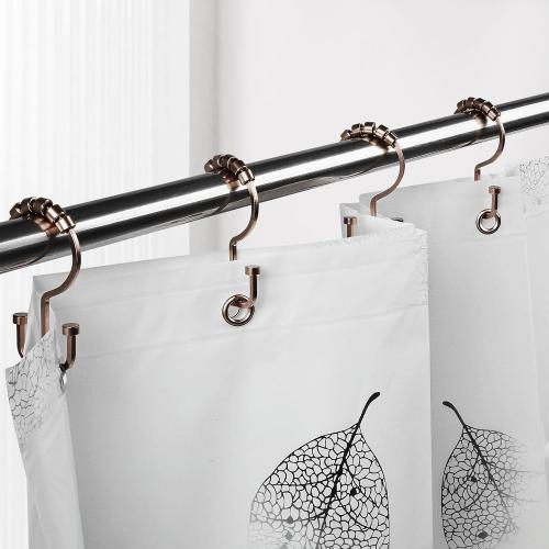 BBV Shower Curtain Hooks Rings, 12 Pcs Rust Resistant Metal Double Glide Shower Hooks for Bathroom Shower Rods Curtains (Bronze)