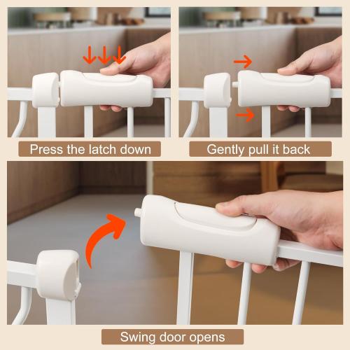 Baby Gate for Stairs No Drill 33.86-38.58 Inch,Pressure Mounted Metal Child Safety Dog Gates for Doorways,Walk Through Pet Gate Indoor Auto Close,White