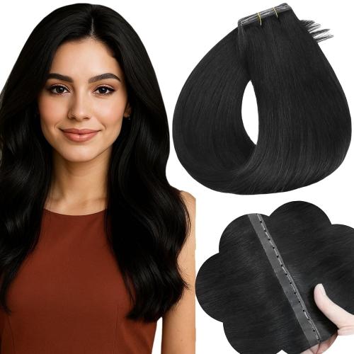 Full Shine Butterfly Weft Hair Extensions Human Hair 8 20 Inch Jet Black Invisible Thin Genius Weft with Double Layered Remy Hair Long Straight Hair Add Length