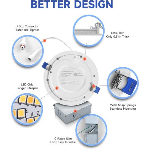 ECOELER 6 Inch Slim Recessed Lighting with Junction Box, Dimmable Recessed Can Lights, 5000K Daylight, 12W 1100Lm Dimmable LED Downlight, ETL & FCC Listed
