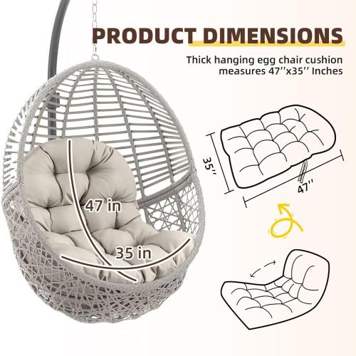 Egg Swing Chair Cushions Outdoor Waterproof Burgundy Hanging Chair Cushion with Ties Thicken Egg Chair Cushion Replacement for Indoor and Outdoor Patio,47x35