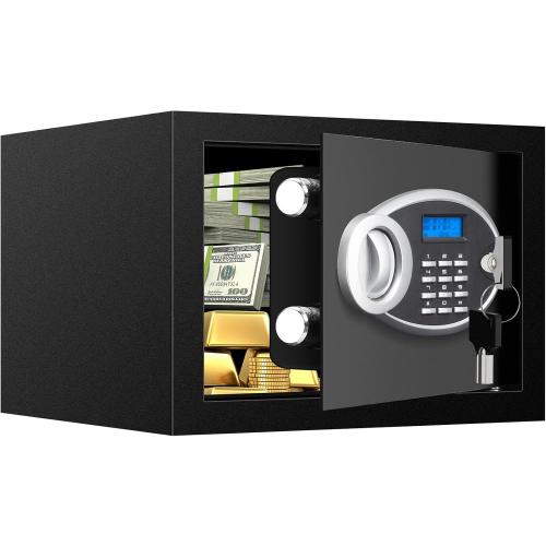 0.7 Cubic Small Safe Box Fireproof Waterproof, Digital Home Security Box with Programmable Keypad and Spare Keys, Document Safe for Money Firearms Medicine Valuables